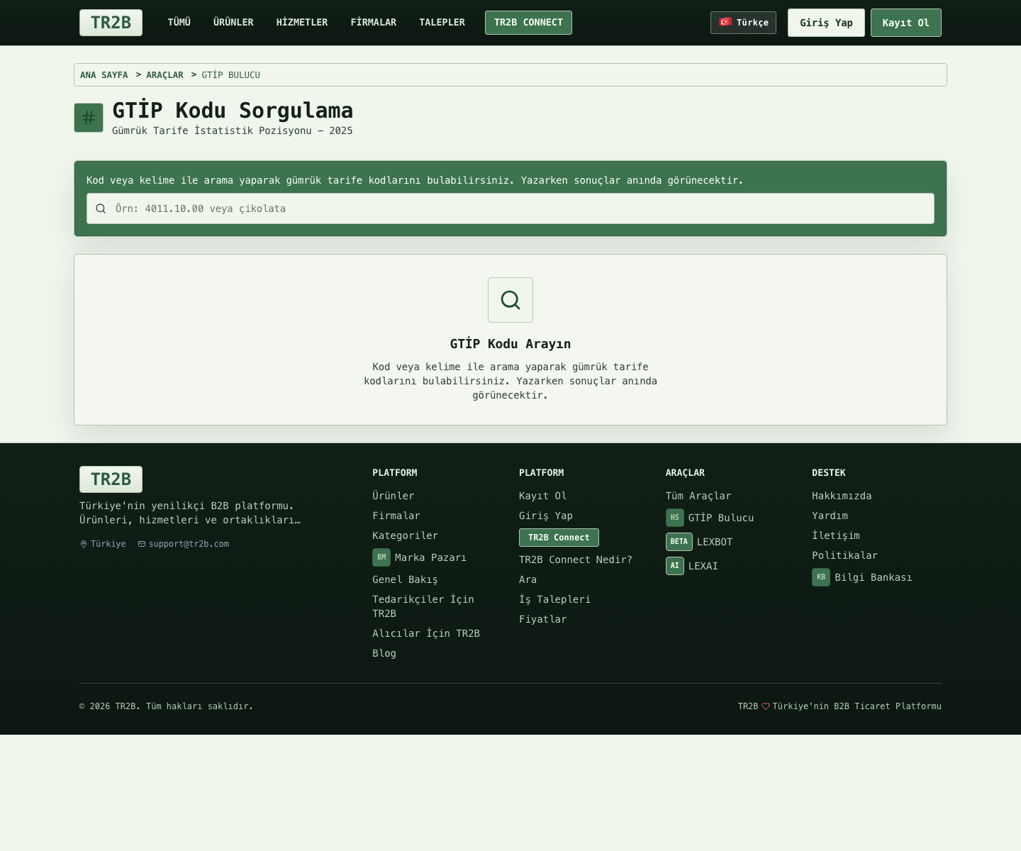 TR2B HSBOT GTIP kodu sorgulama ekranı